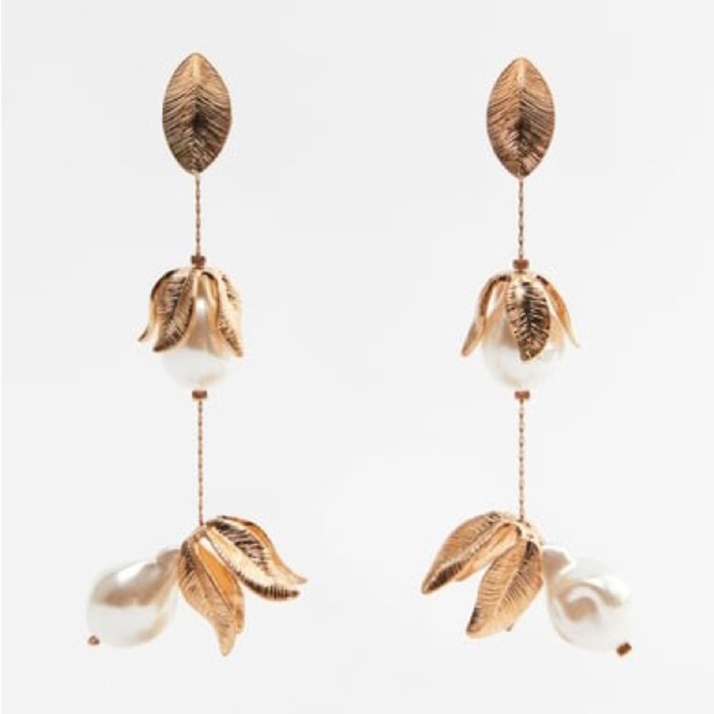 Zara Petal Shaped Drop Earrings With Pearl Appliqués